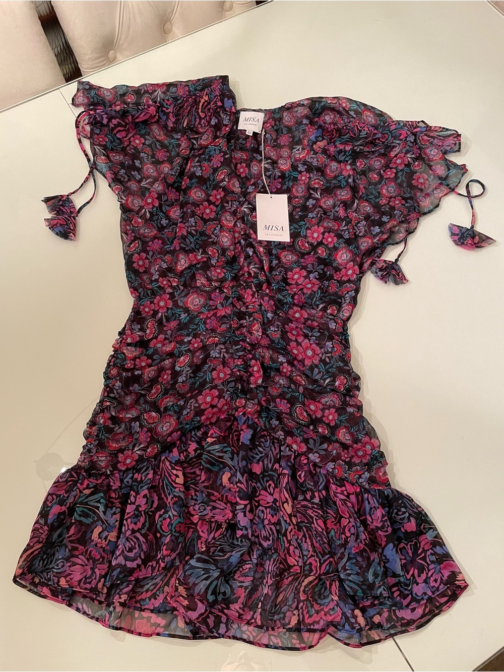 NWT Misa Los Angeles XS floral chiffon mini dress jolene style w/tassels revolve